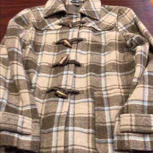 Gap medium brown and light blue plaid coat